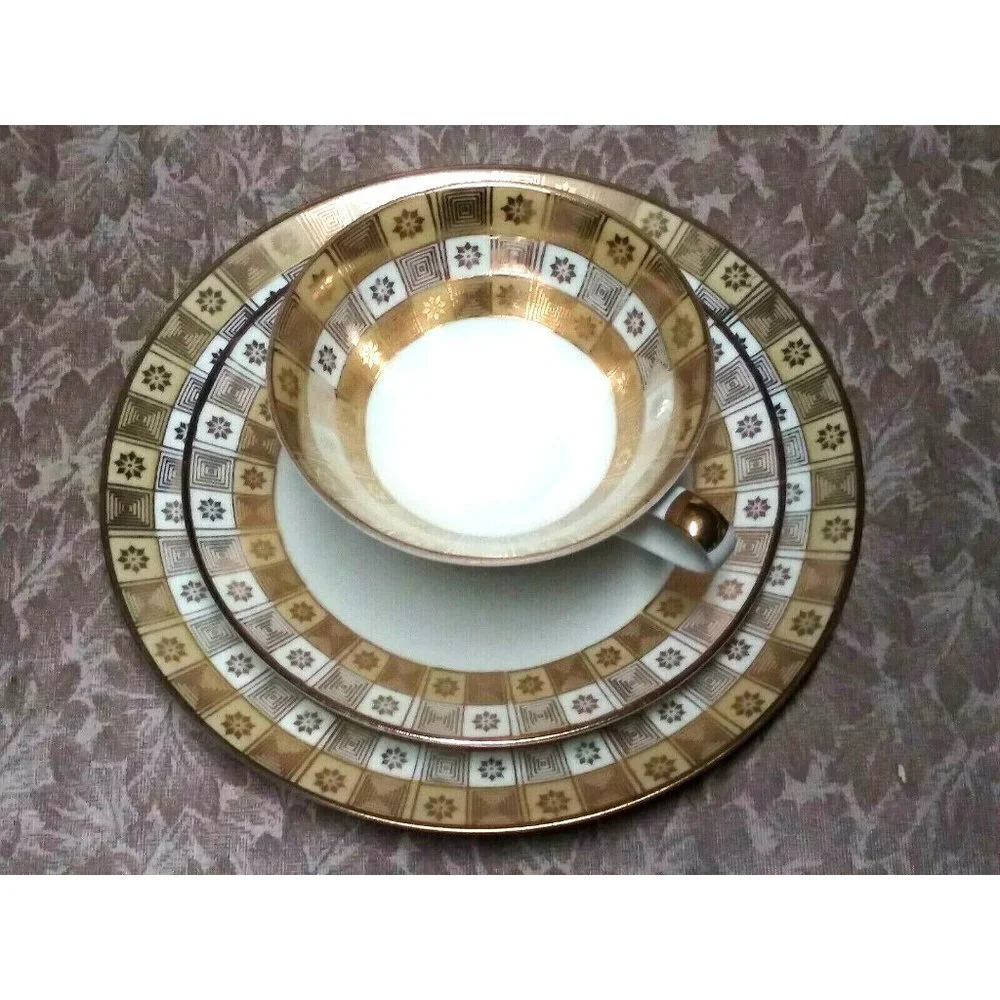 Vintage Mitterteich Bavaria set Cup Saucer Cookie plate Gold Deco breakfast set